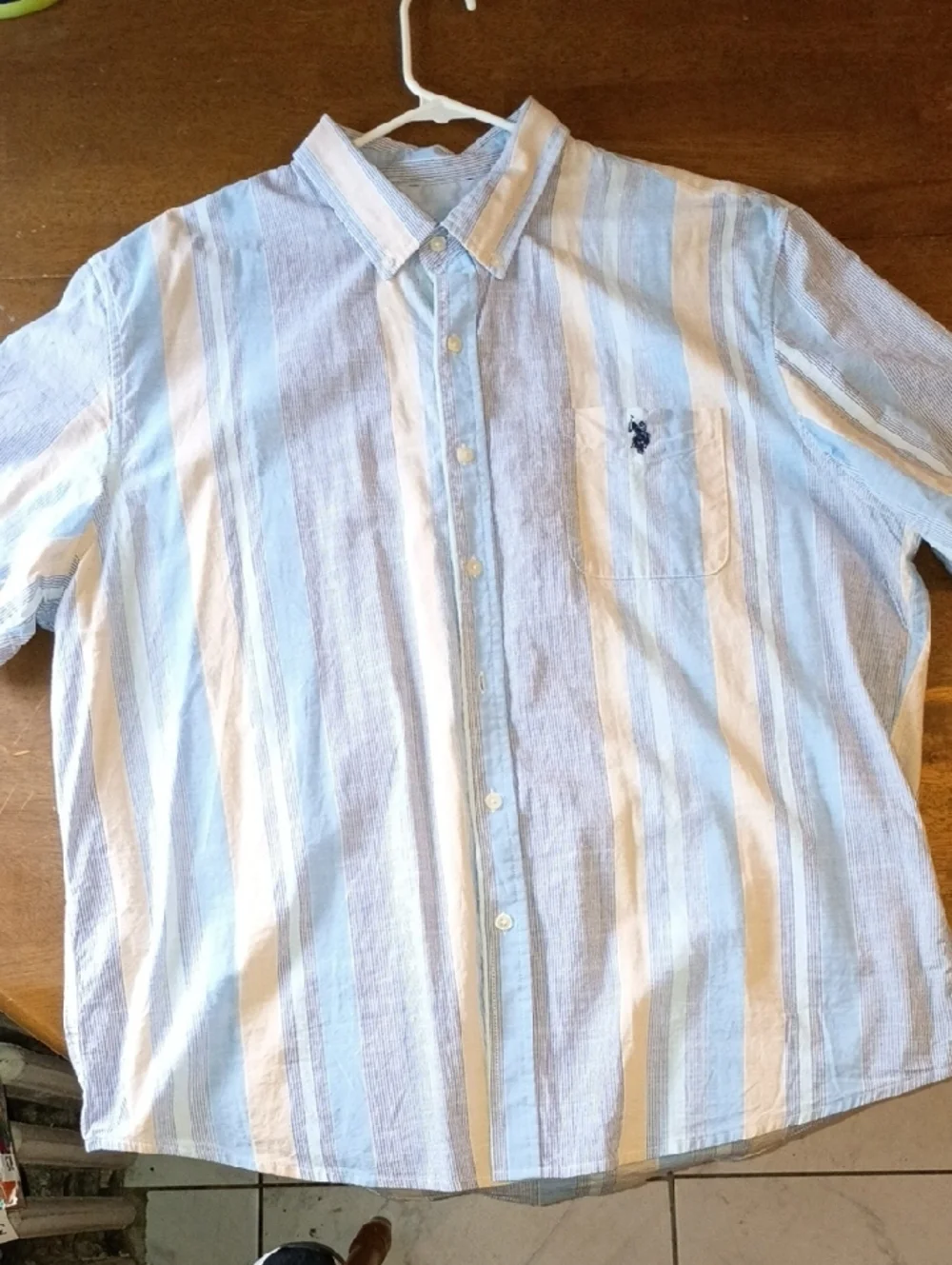 Men's Short Sleeve Button-Up Shirt - Light Blue/White Striped - Picture 3 of 6